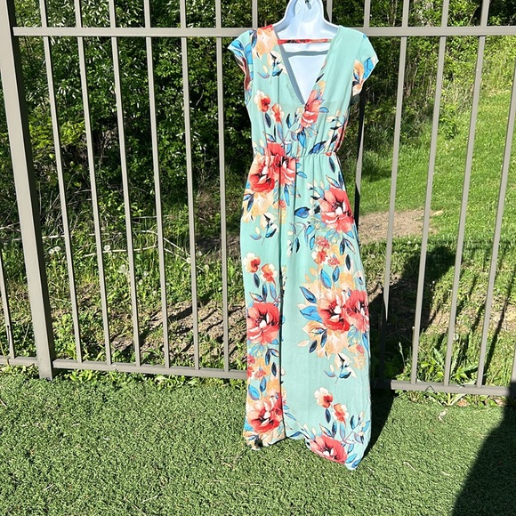 Scobe Green Floral Summer Wrap Dress Size Large - Picture 8 of 11